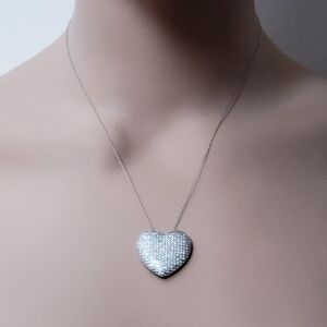 Heart Pendant Necklace • Sterling Silver Rhodium Chain Italy • Pave CZ Diamond
